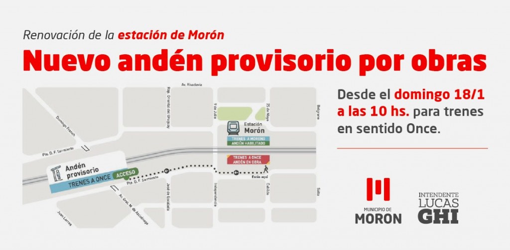 Morón: Desde el domingo comenzará a funcionar el andén provisorio de la Estación de Tren