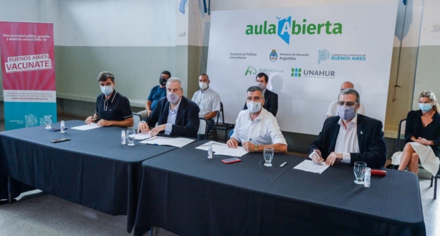 Hurlingham: Zabaleta y Perczyk firmaron un convenio para dotar de medidores de dióxido de carbono a las escuelas del distrito 