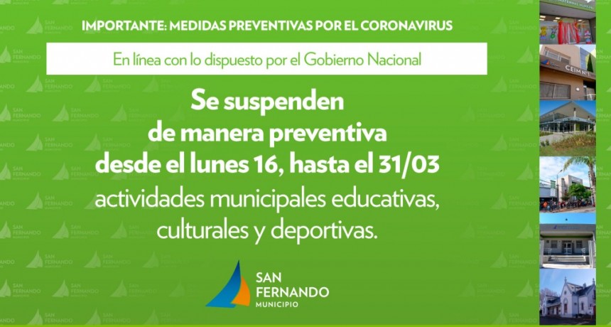 San Fernando: Se suspende preventivamente sus polideportivos, centros educativos y culturales