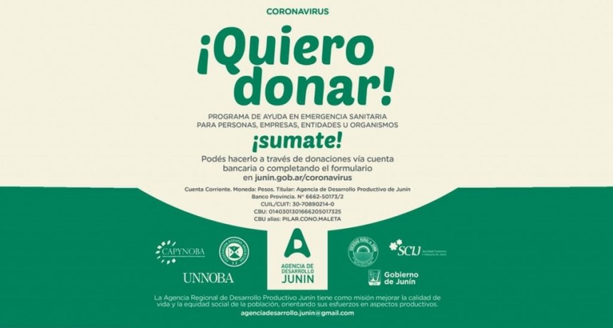 Junín: Por la Emergencia Sanitaria, la Agencia de Desarrollo abrió una cuenta bancaria para recibir donaciones