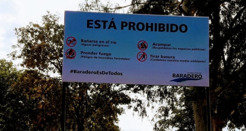 Baradero: Se realizó la colocación de cartelería preventiva y cestos de basura en la costa 