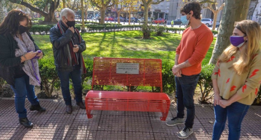 San Fernando: Se instaló un Banco Rojo en la Plaza Mitre para concientizar sobre la violencia de género