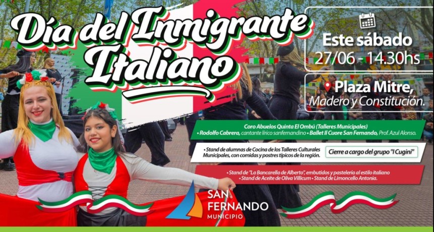 San Fernando: Se realizar&aacute; el festejo por el D&iacute;a del Imnigrante Italiano con una variedad propuesta