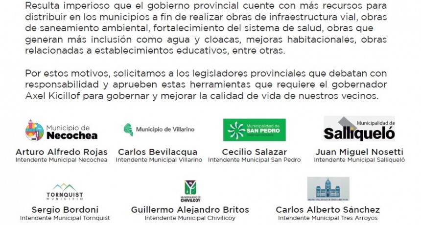 El bloque de 7 intendentes independientes, brindó un fuerte respaldo a Axel Kicillof por el endeudamiento