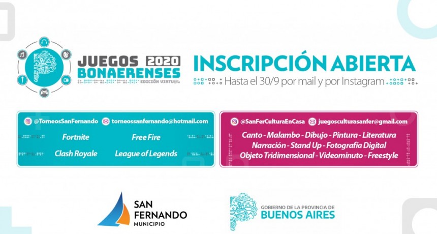 San Fernando: Inició la inscripción a las disciplinas culturales en la edición virtual de los Juegos BA 2020