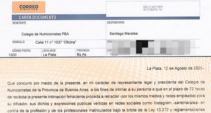 Nutricionistas bonaerenses denunciaron al influencer Santiago Maratea