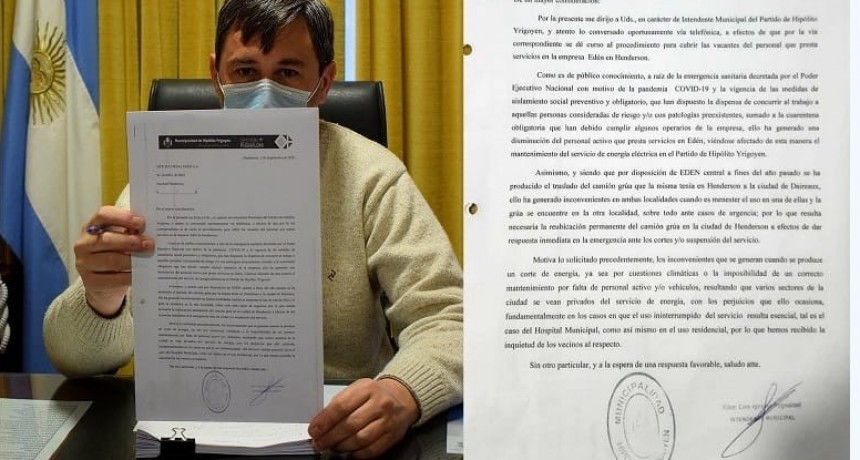 Henderson: Por los cortes de energía, el intendente Pugnaloni pide que “EDEN cubra las vacantes de personal” 