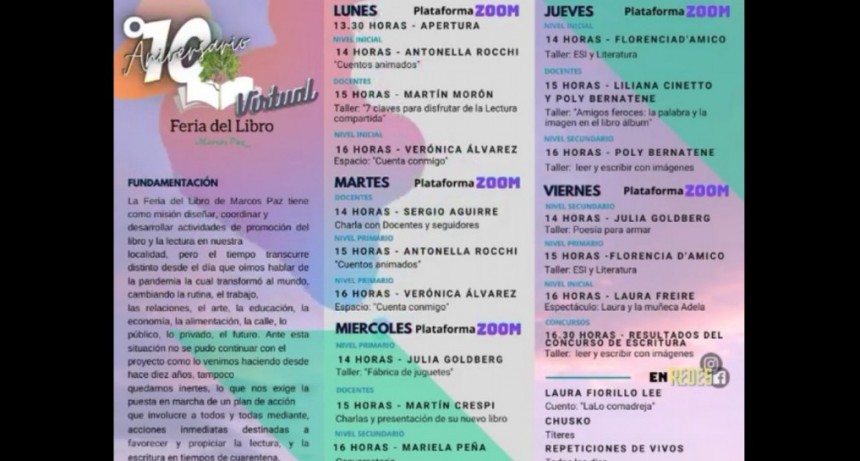 Marcos Paz: La 10° Edición de la Feria del Libro se desarrollará a través de redes sociales