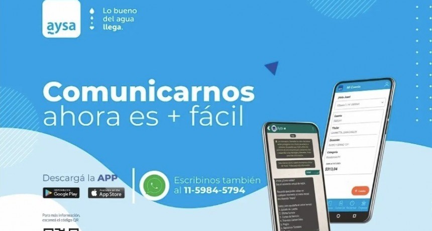 AySA sumó nuevos canales de comunicación digital: nueva App y WhatsApp