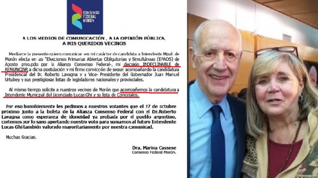 Mor&oacute;n: Candidata de Lavagna, renunci&oacute; a su candidatura y pide votar a Lucas Ghi