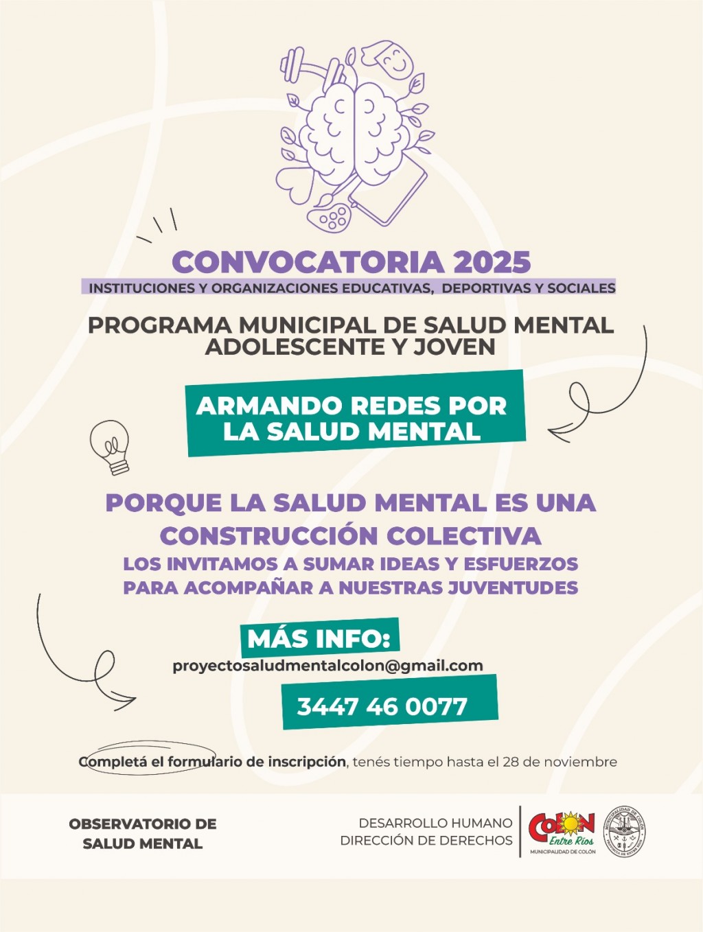 Colón (ER): Se lanza convocatoria al Programa Municipal de Salud Mental Adolescente y Joven “Armando Redes por la Salud Mental”