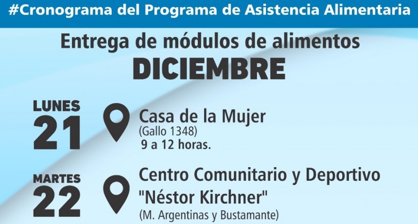 Baradero: Cronograma de diciembre de las entregas de módulos de alimentos   