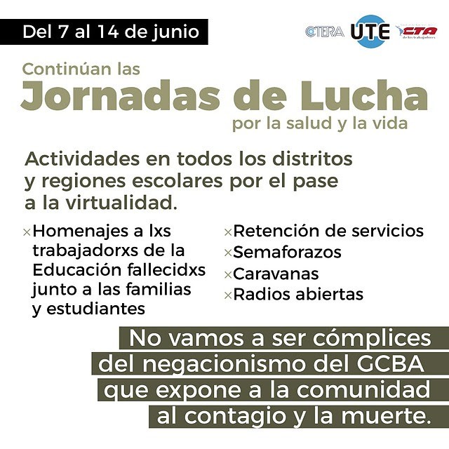 UTE: Del 7 al 14 de junio Continúan las Jornadas de lucha por la salud y la vida