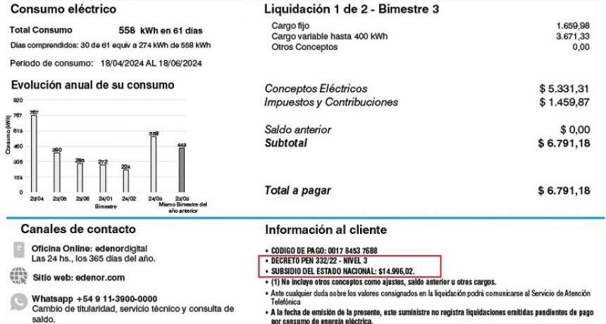 Cómo verificar el nivel de subsidio al consumo eléctrico en las facturas de EDENOR y EDESUR