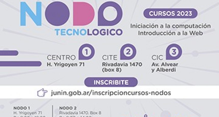 Junín: Sigue abierta la inscripción para participar de los cursos gratuitos en los Nodos Tecnológicos