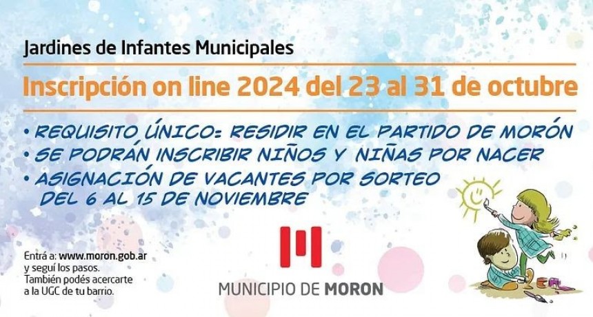 Morón: Se abre la preinscripción 2024 para los jardines municipales